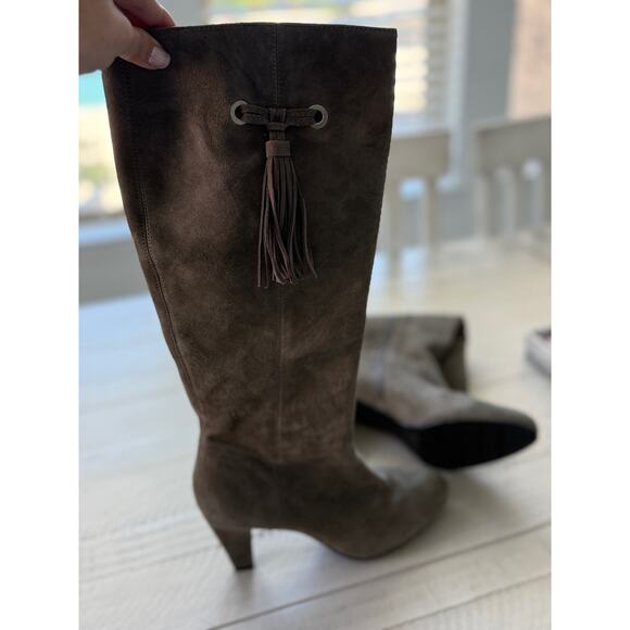 Bandolino Gray Suede Tassel Knee-High Boots - Picture 1 of 6